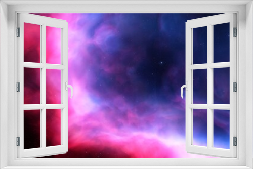 Fototapeta Naklejka Na Ścianę Okno 3D - bright nebula, nebula in space, majestic red-purple nebula, beautiful space background 3D render