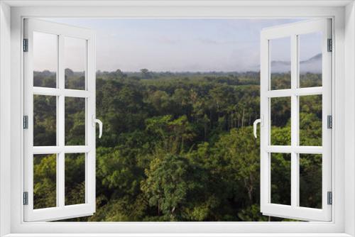 Fototapeta Naklejka Na Ścianę Okno 3D - Aerial view green tropical rainforest with morning sunrise