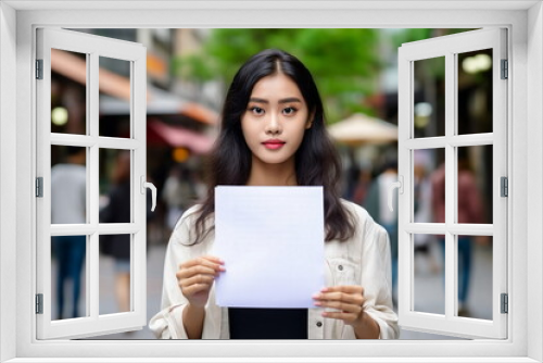 asian woman hold blank paper