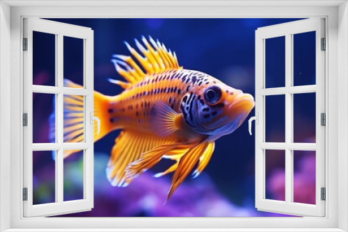 Fototapeta Naklejka Na Ścianę Okno 3D - A close-up shot of a Royal Gramma fish showcasing its stunning and vivid coloration, in