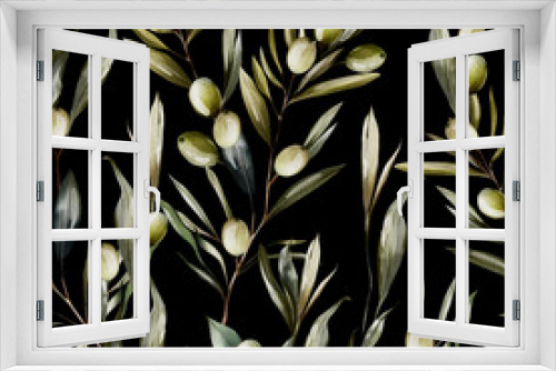 Fototapeta Naklejka Na Ścianę Okno 3D - Watercolor seamless pattern with olives and green leaves.