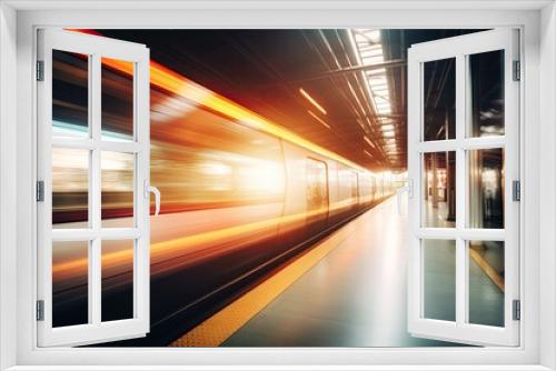 A high-speed train at a modern city station, transmitting the movement and energy of high-speed transport.