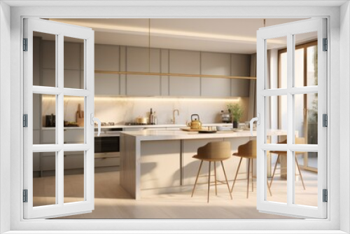 Interior kitchen design details - modern cabinets and wooden furniture, LED Lights and fabulous amenities