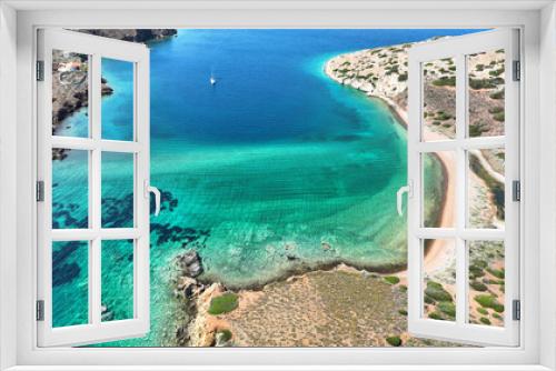 Fototapeta Naklejka Na Ścianę Okno 3D - Aerial drone photo of paradise secluded small island complex of Alkyonides in Corinthian gulf with paradise beaches perfect for sail boat and yacht anchorage, Greece