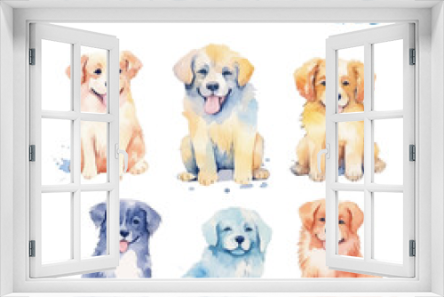 Fototapeta Naklejka Na Ścianę Okno 3D - watercolor group of puppies illustration