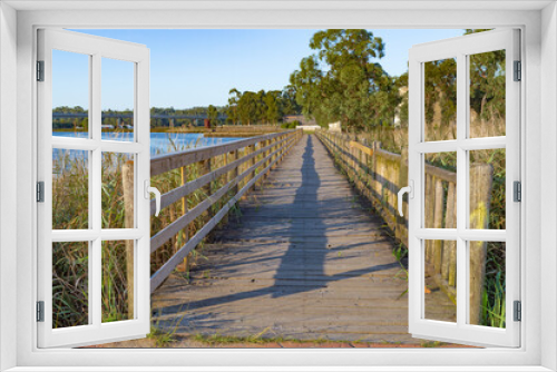 Fototapeta Naklejka Na Ścianę Okno 3D - wooden walkway or bridge over the marshes