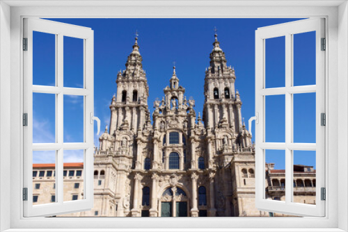 Santiago de Compostela (Galicia). Facade of the Obradoiro of the cathedral of Santiago de Compostela.