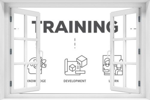 Training and development infographic icon flow process which consists of trainer, professional development, supervisory, trainee, instructor, coaching  icon live stroke and easy to edit .