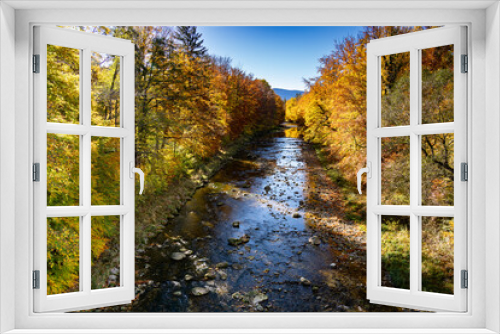 Fototapeta Naklejka Na Ścianę Okno 3D - Farbenfrohe Herbst Natur am Morgen