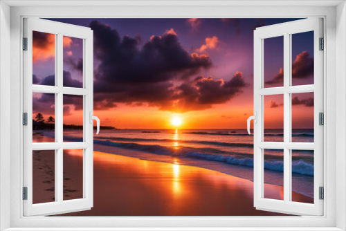 Fototapeta Naklejka Na Ścianę Okno 3D - sunset on the beach in sky