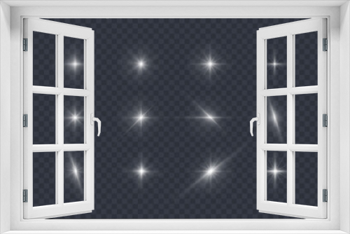 Fototapeta Naklejka Na Ścianę Okno 3D - Stars and light effects on a transparent background. Vector glowing elements isolated. Illuminated particles of the star set.