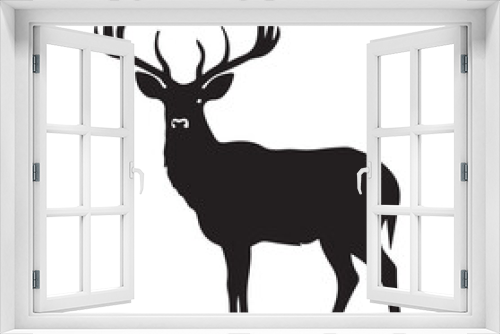 Fototapeta Naklejka Na Ścianę Okno 3D - Vector silhouette of hunting deer in forest. Symbol of animal and nature.