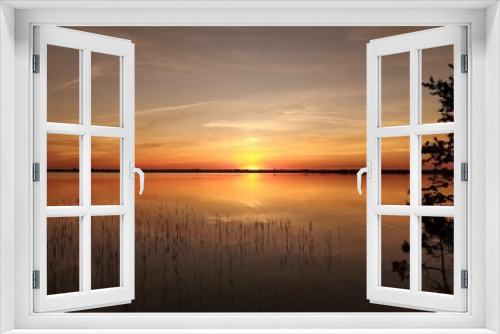 Fototapeta Naklejka Na Ścianę Okno 3D - Swamp lakeside sunset
