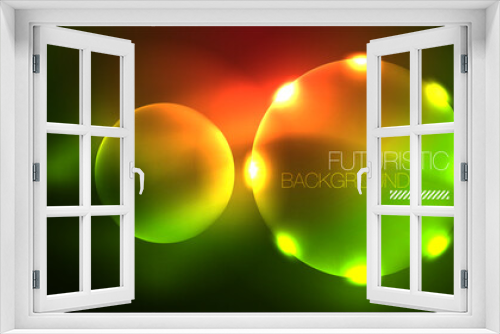 Fototapeta Naklejka Na Ścianę Okno 3D - Neon glowing circles, magic energy space light concept, abstract background wallpaper design