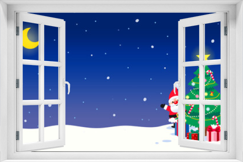 Celebrate Christmas night background vector illustration. Christmas tree and Santa Claus with copy space