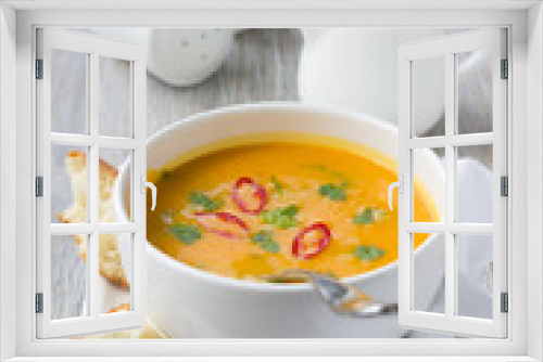 Fototapeta Naklejka Na Ścianę Okno 3D - Vegetarian pumpkin soup with coconut milk