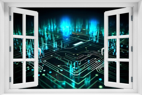Abstract Circuit Board with Neon Lights, high-tech, electronic, technological advancements, innovation