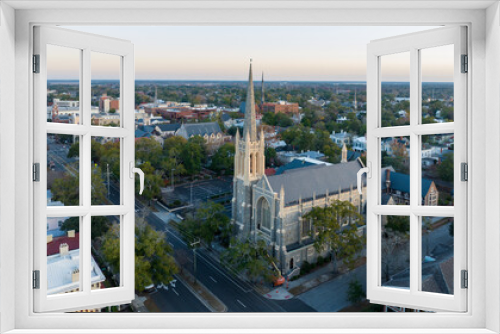 Fototapeta Naklejka Na Ścianę Okno 3D - Aerial view of a church on Market Street in downtown Wilmington, NC.