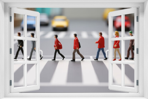 Miniature scenery miniature people walking on crossroad 