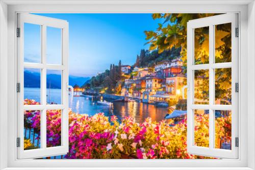 Fototapeta Naklejka Na Ścianę Okno 3D - Colorful Varenna scenic lakeside waterfront and Como lake evening view, Como lake