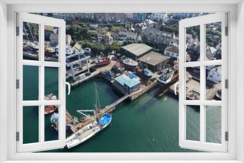 Fototapeta Naklejka Na Ścianę Okno 3D - Fishing boats Polruan Cornwall UK drone,aerial  .
