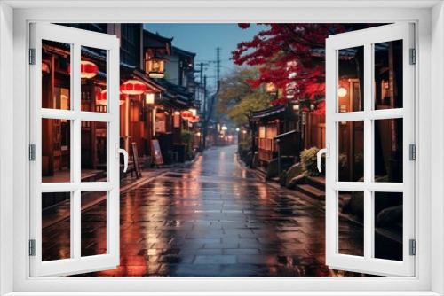 Image of city town in the evening, featuring charming houses.