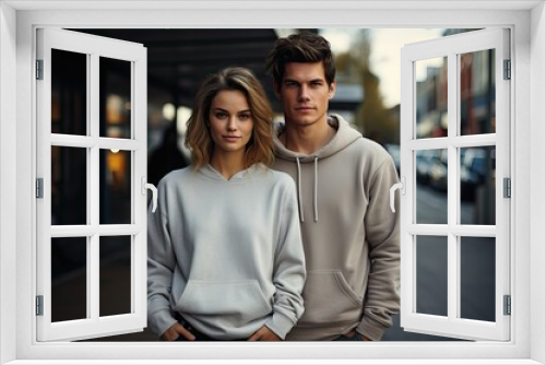 Stylish Couple in Urban Chic Hoodies on City Street