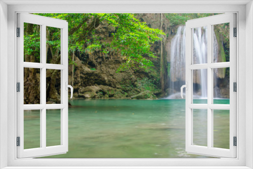 Fototapeta Naklejka Na Ścianę Okno 3D - Waterfall in Deep forest at Erawan waterfall National Park