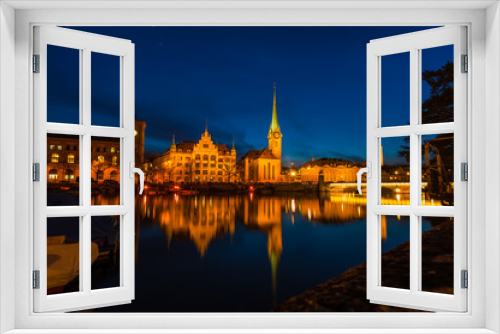 Fototapeta Naklejka Na Ścianę Okno 3D - Cityscape of Clock Tower in Zurich, Switzerland