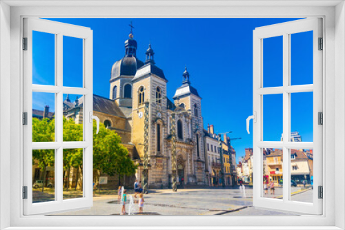 Fototapeta Naklejka Na Ścianę Okno 3D - Scenic view of ancient Catholic church of Saint-Pierre in center of small french city of Chalon-sur-Saone on sunny summer day.