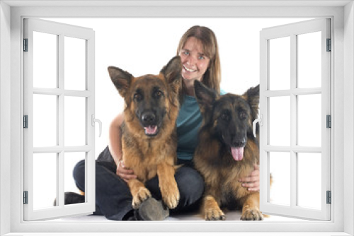 Fototapeta Naklejka Na Ścianę Okno 3D - woman and dogs