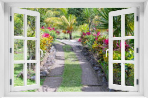 Fototapeta Naklejka Na Ścianę Okno 3D - Jardins de la Savane aux esclaves aux 3 îlets, Martinique. Jardins exotique des Antilles Françaises.	