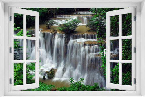 Fototapeta Naklejka Na Ścianę Okno 3D - Waterfall with blue stream in the nature Thailand forest