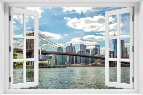Fototapeta Naklejka Na Ścianę Okno 3D - New York City Brooklyn Bridge Manhattan buildings skyline