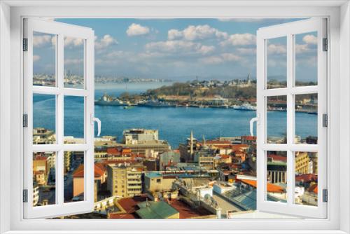Fototapeta Naklejka Na Ścianę Okno 3D - View of Istanbul and the Bosphorus from above on a sunny day.