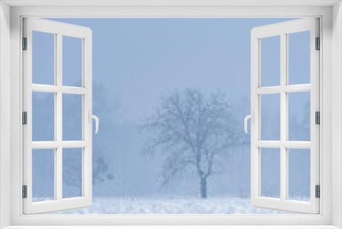 Fototapeta Naklejka Na Ścianę Okno 3D - Krajobraz zimowy, mglisty świt