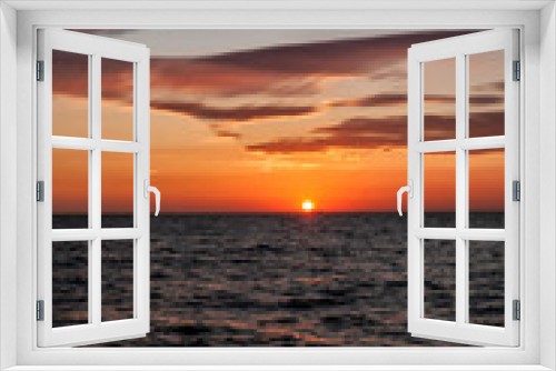 Fototapeta Naklejka Na Ścianę Okno 3D - Beautiful sunset landscape with twilight sky, sun and sea water