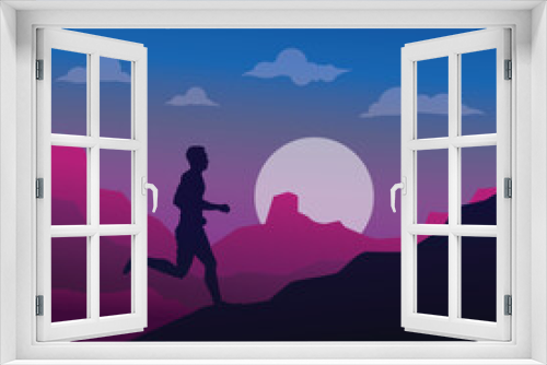 Fototapeta Naklejka Na Ścianę Okno 3D - Running silhouettes. Vector illustration, Trail Running, Marathon runner.	