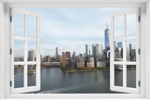 Fototapeta Naklejka Na Ścianę Okno 3D - New York skyline. Manhattan view from New Jersey, New York skyscraper. Aerial view of Big Apple. New York panorama from Hudson. Cityscape landmark. Lower Manhattan NY.