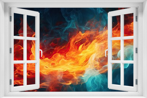 A video art-inspired fire background, showcasing flames in a moving image format. The image is