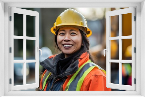 a female construction worker dons PPE 