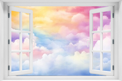 Colorful sky with clouds abstract watercolor background. Artistic backdrop.