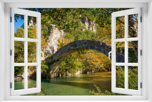 Fototapeta Naklejka Na Ścianę Okno 3D - Old Stone Bridge of the Klidonia an Autumn Day in in Zagorochoria., Greece.