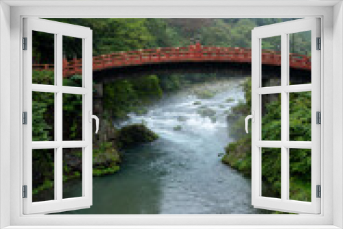 Fototapeta Naklejka Na Ścianę Okno 3D - shinkyo bridge across the daiya river in nikko japan on a misty day