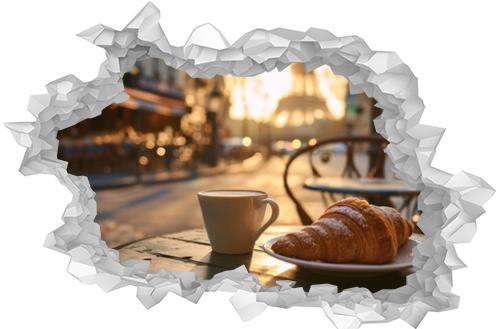 Petit déjeuner parisien, café crème et croissants sur la table en terrasse d'un bistrot typique au petit matin