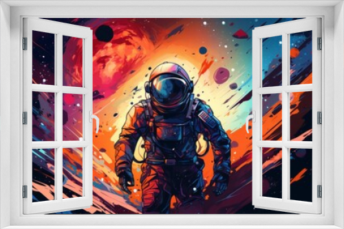 Fototapeta Naklejka Na Ścianę Okno 3D - illustration of an astronaut with many colors walking 4k