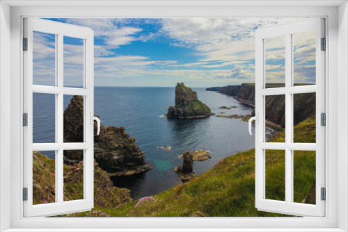 Fototapeta Naklejka Na Ścianę Okno 3D - Seaside Serenity: Discover John o' Groats, Highland's Natural Beauty, NC500 north coast route in Scotland. landscape of duncansby stacks