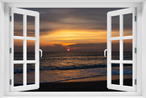 Fototapeta Naklejka Na Ścianę Okno 3D - Imagine waking up to the gentle sound of the waves lapping against the shore, the cool sea breeze caressing your face and the first rays of the sun painting the sky in shades of pink, orange and gold.