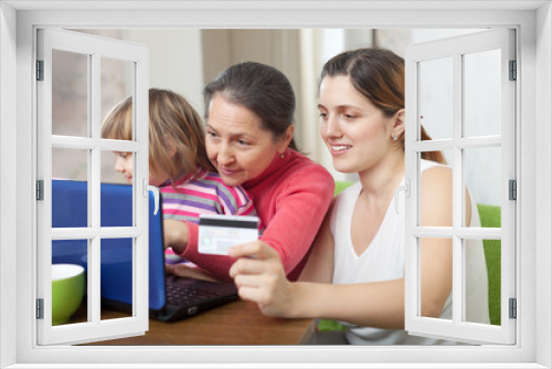 Women and child doing shopping in internet