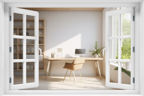 Minimalist home office with clean lines and natural light, promoting focus and productivity